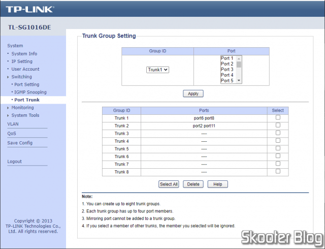 TP-Link TL-SG1016DE Web Interface.