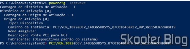 Usando powercfg -lastwake para descobrir quem acordou o PC.