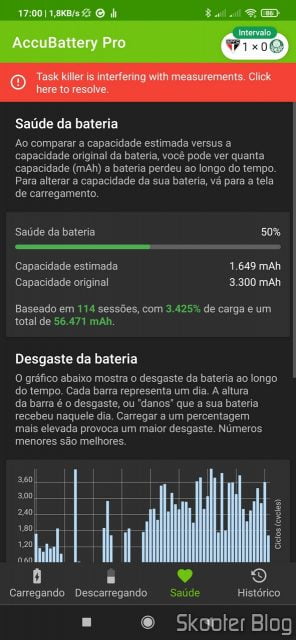 Capacidade Estimada da Bateria da Shopee pelo AccuBattery.