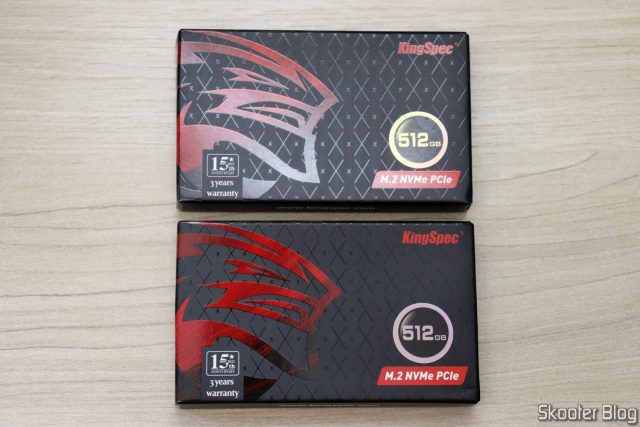SSDs M.2 NVME KingSpec 512GB 2280 PCIe 3.0 NX Series, em suas embalagens.