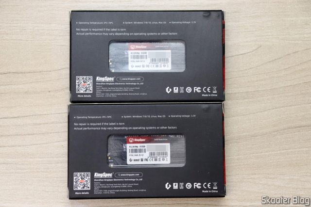 SSDs M.2 NVME KingSpec 512GB 2280 PCIe 3.0 NX Series, em suas embalagens.