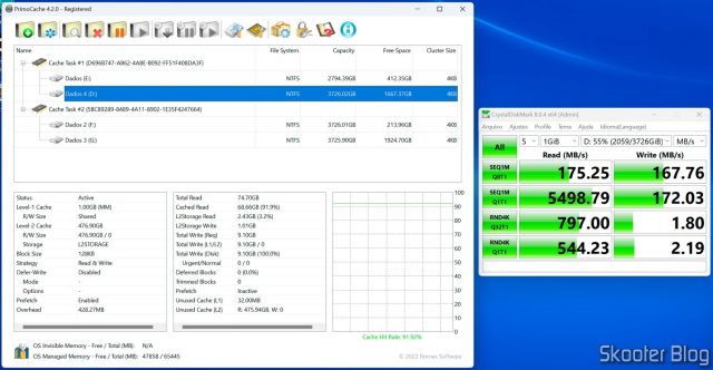 Desempenho do HDD com o PrimoCache ativado.