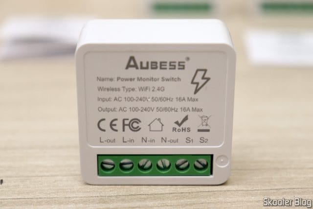 Mini Smart Switch Aubess, com suas especificações.