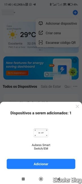 Smart Life detectando o smart switch automaticamente.