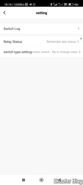 Configurações do smart switch.