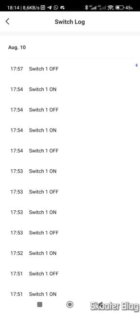 Logs de quando a lâmpada foi ligada/desligada.