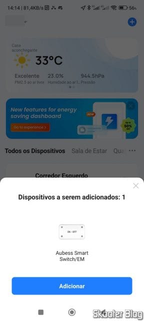 Smart Life detectando o smart switch automaticamente.