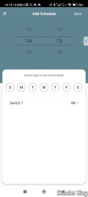 Adicionando um agendamento no smart switch.