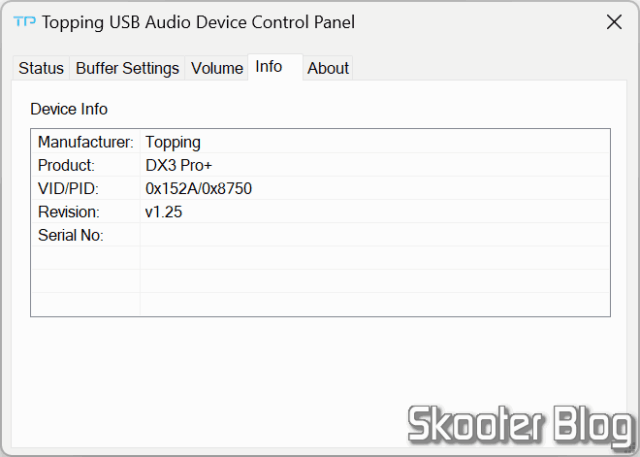 Informações sobre o dispositivo (DX3Pro+) no driver.