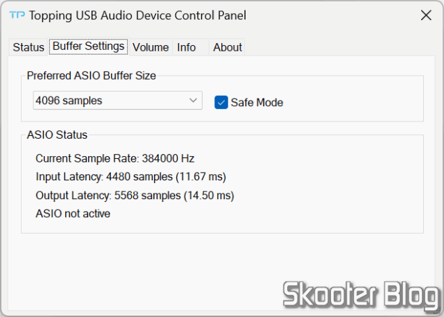 Driver configurado para 32 bits e 384000 Hz.