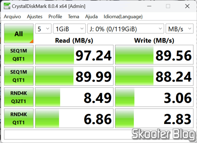 Teste do Cartão de Memória SD SanDisk Extreme PRO 128GB com o CrystalDiskInfo.