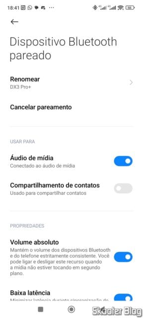 Celular Android (Xiaomi 12) conectado no DX3Pro+.