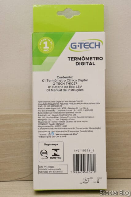 Termômetro Digital Clínico Branco G-Tech TH1027, em sua embalagem.