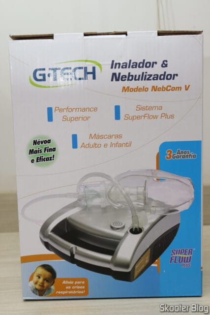 Inalador e Nebulizador G-Tech Nebcom V, em sua embalagem.