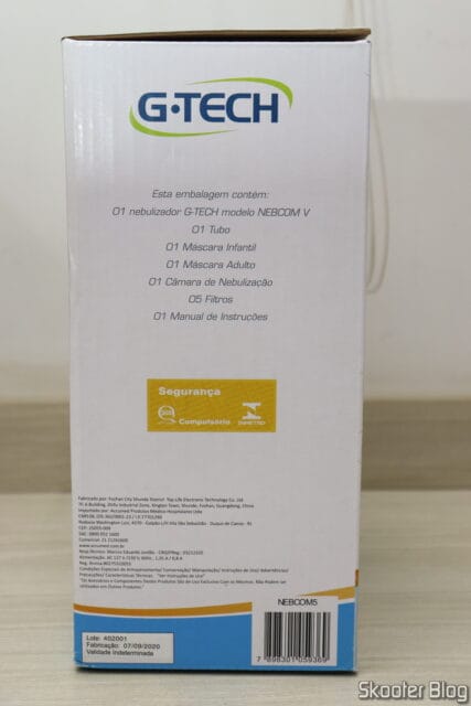 Inalador e Nebulizador G-Tech Nebcom V, em sua embalagem.
