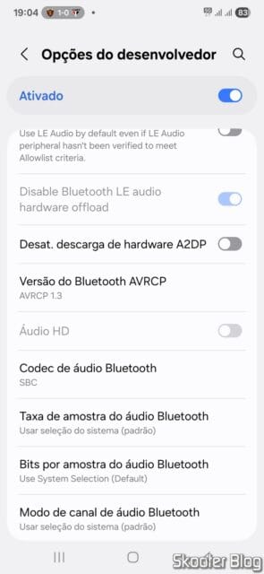 Versão do Bluetooth AVRCP no Samsung Galaxy S25 Ultra.