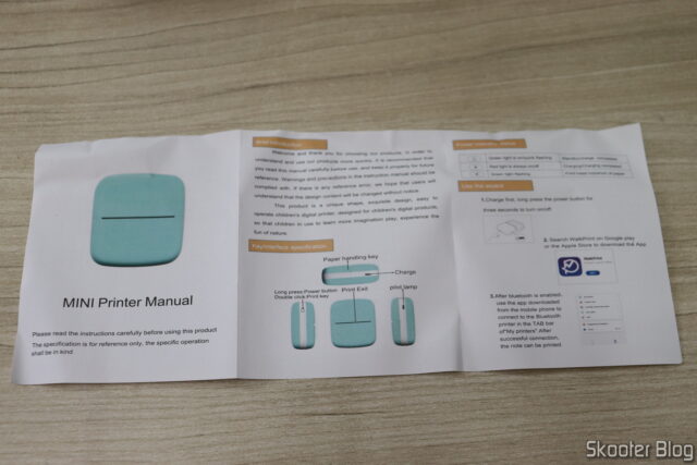 Manual da Mini Impressora Térmica Portátil Sem Fio Bluetooth 200dpi Azul.